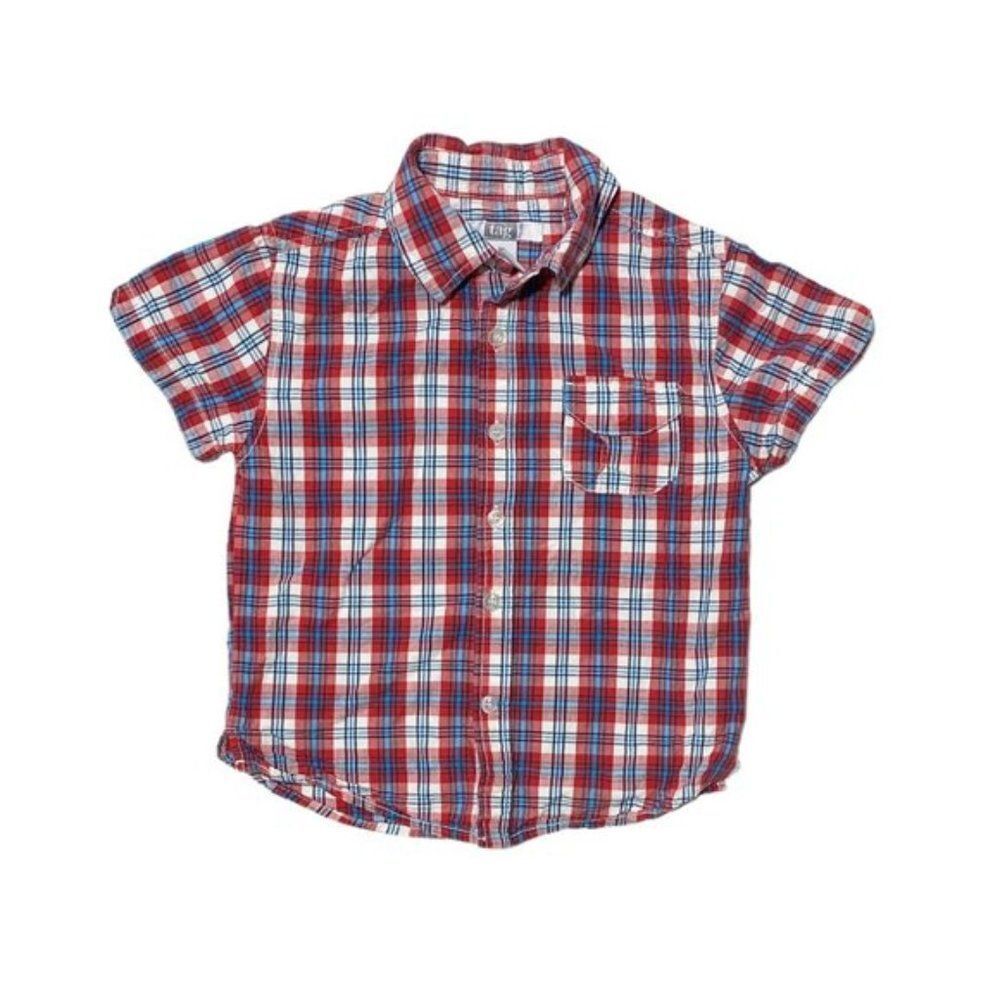 TAG Boys Short Sleeve Button Down One Pocket Shirt Tartan Plaid